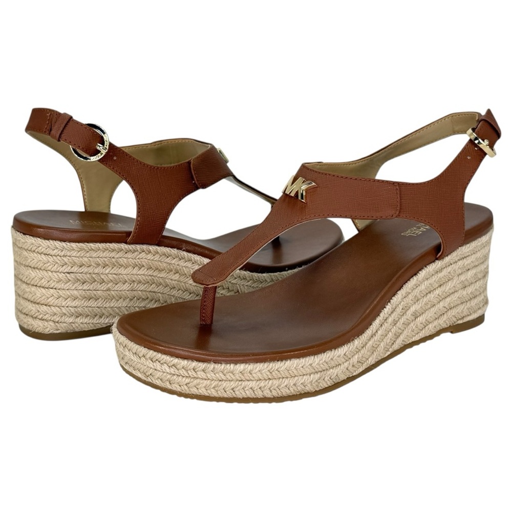 Michael Kors Laney Tan Faux Leather Womens Thong Wedge Sandals Size 7.5M - Picture 10 of 12